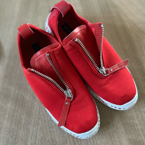 DKNY Red Melissa Neoprene Zip Sneakers - Picture 2 of 7
